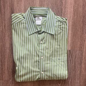 Lacoste Men's Olive and White Striped Shirt